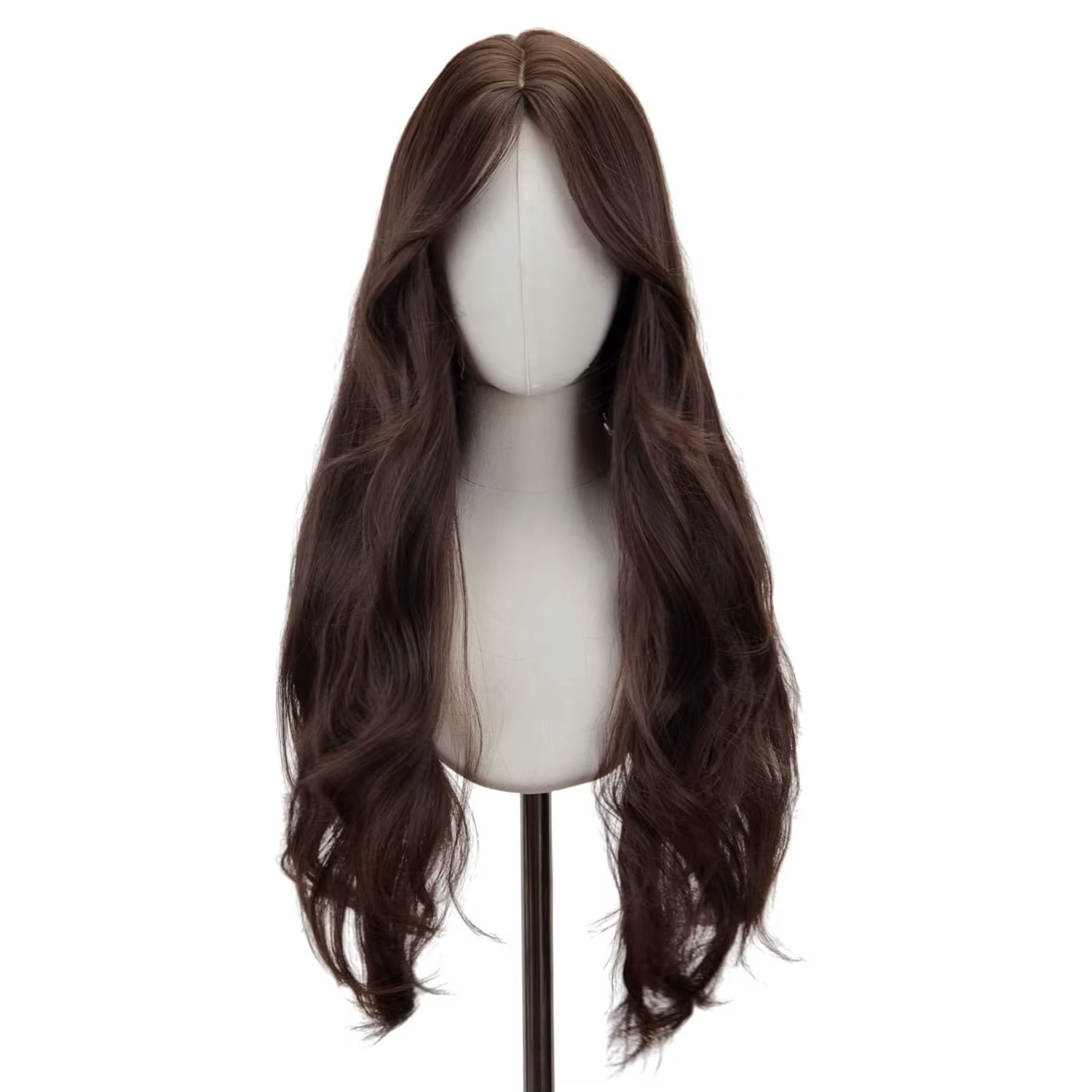 Perruque synthétique avec raie centrale sans frange, brun foncé, usage quotidien, cheveux naturels,