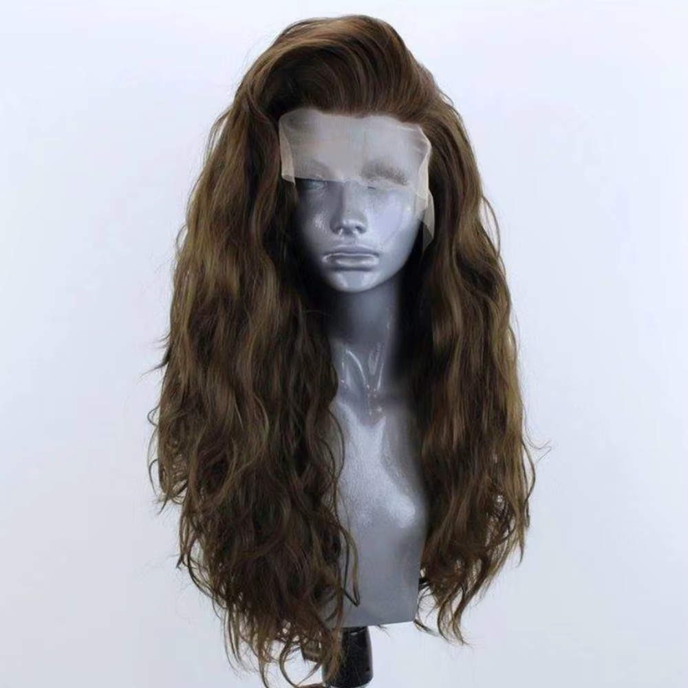 Perruque Lace Front Wig synthétique bouclée brune Cool, perruque brune longue et ample bouclée, perr