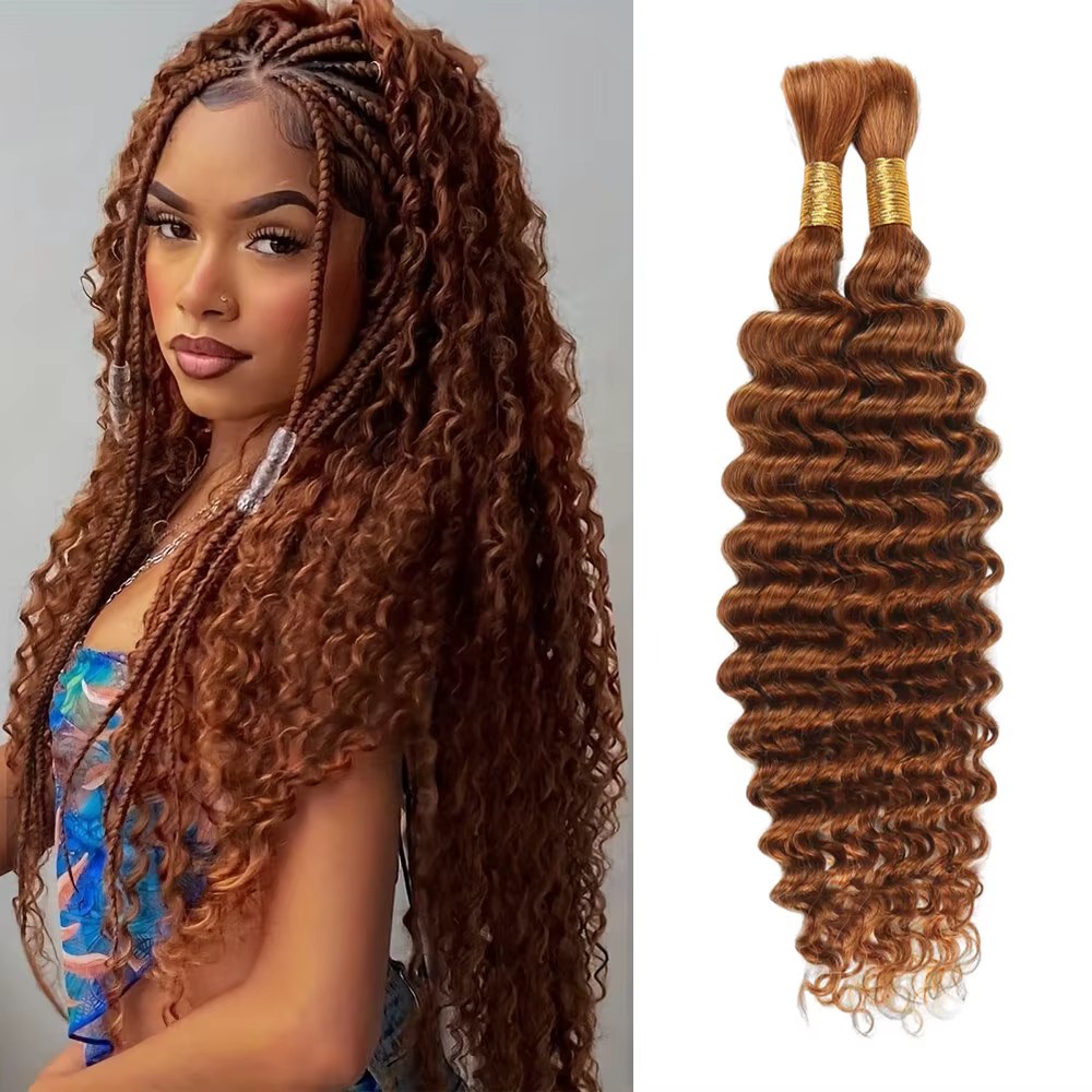 30 # Cheveux tressés humains brun Auburn vague profonde pour tresses Boho cheveux brésiliens 2 paq