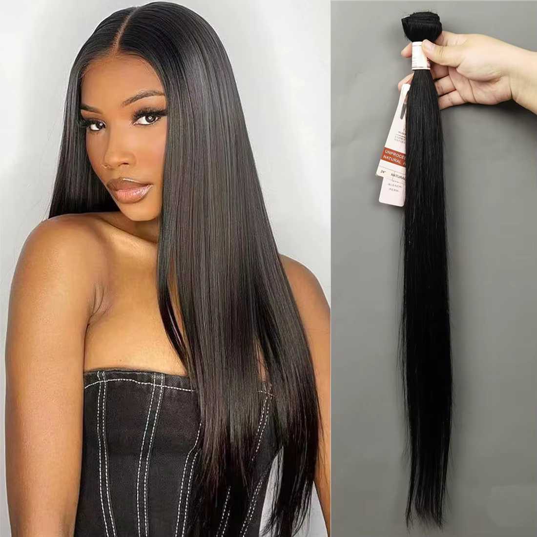 Tissage en lot brésilien naturel Remy lisse, Extensions de cheveux de 10 à 30 pouces, couleur noire 