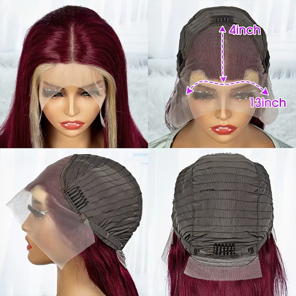 Perruques Lace Front 13x4 HD Transparentes Body Wave en Cheveux Humains Brésiliens, Couleur 99J/613 