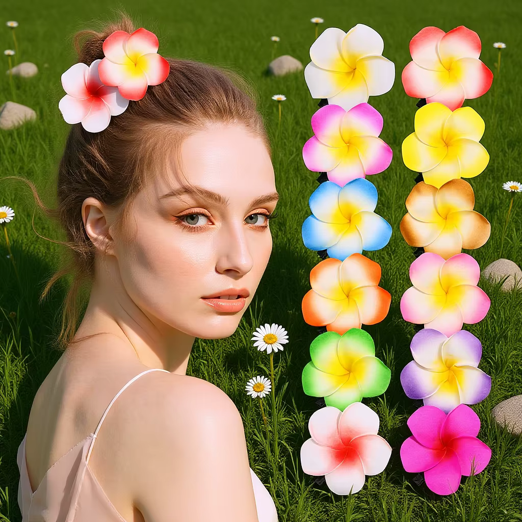 Eva Plumeria pinces à cheveux 12 pièces pince à cheveux fleur hawaïenne pour les femmes festif Luau 