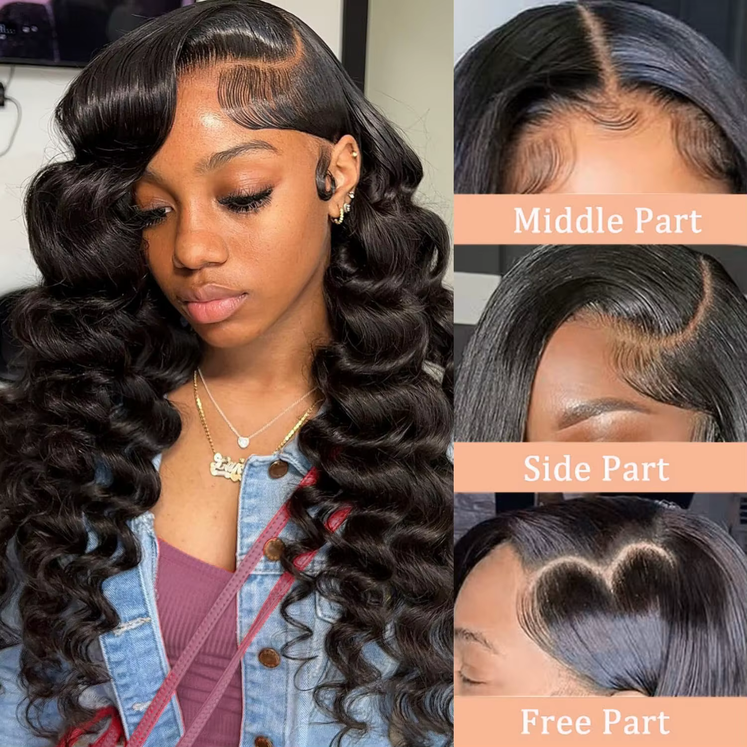 Perruques Lace Front HD Loose Deep Wave en Cheveux Humains Noirs Naturels Pré-Pluckées avec Baby Hai