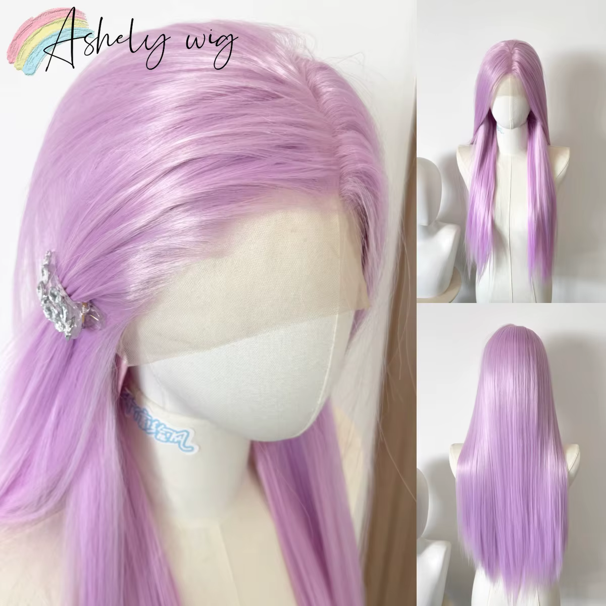 Perruque Lace Front Wig synthétique rose violette pour femmes, 13x4, lavande, 24 pouces, cheveux lon