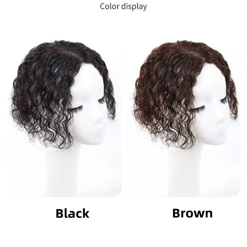 Topper de cheveux humains bouclés pour femme, cheveux raides, clips naturels, fait à la main, filet 