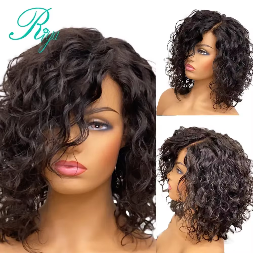 4X4 fermeture dentelle perruque Pixie court bouclés Bob coupe émoussée dentelle fermeture perruques 