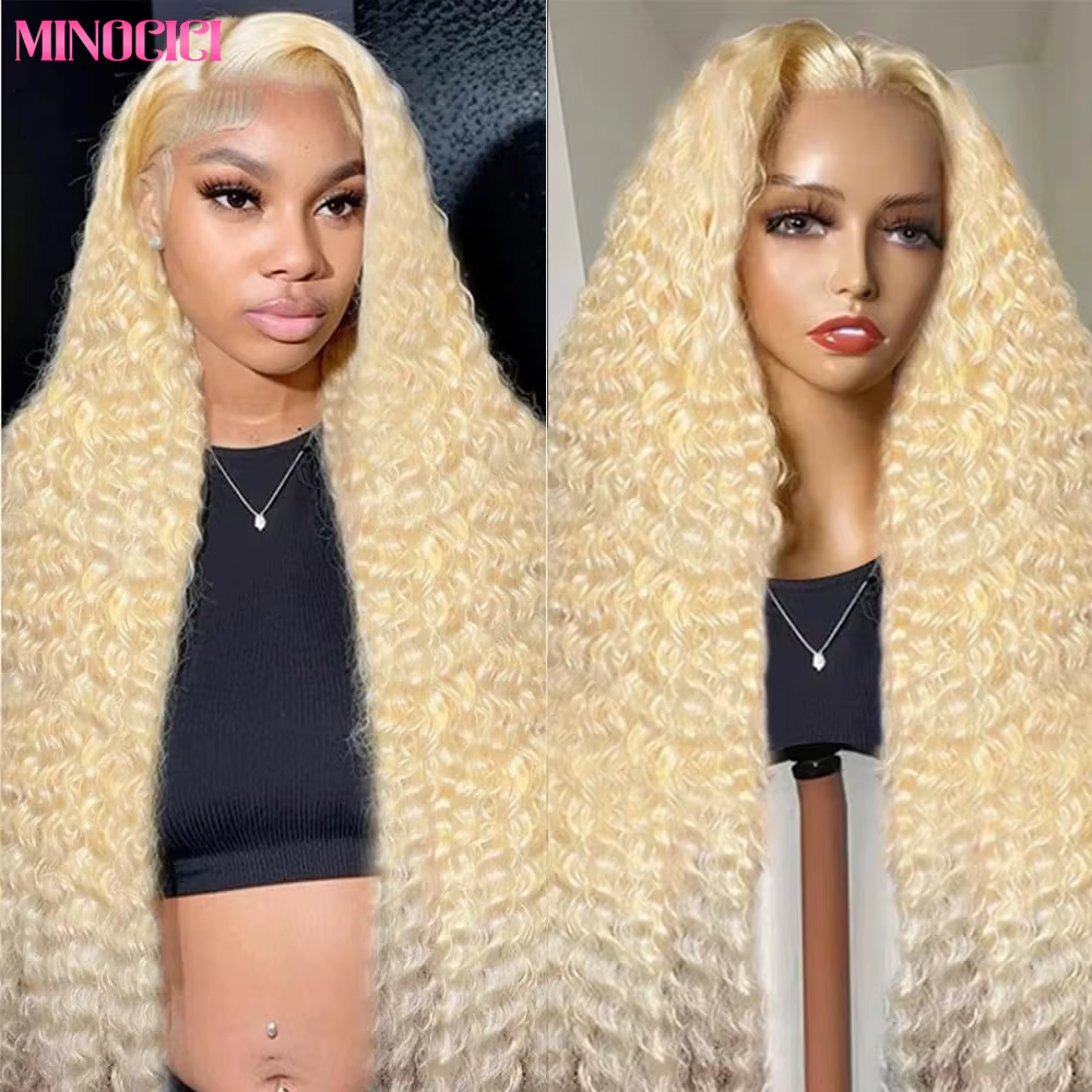Perruque Cheveux Humains Naturels Blond Platine 613 Ondulés Profonds 13x4 13x6 HD Transparente avec 