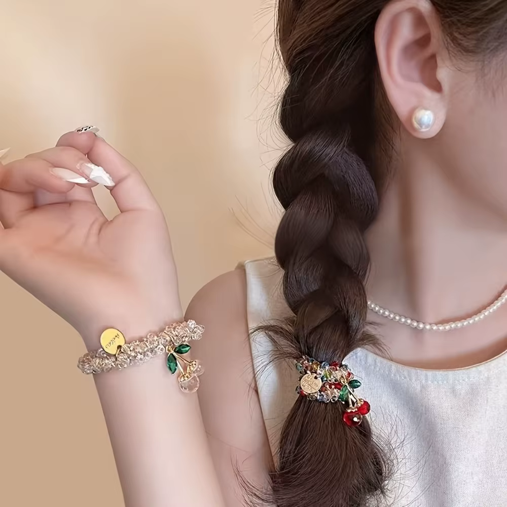 Corde à cheveux cerise en cristal coloré, 1/2 pièces, anneau de cheveux en strass doux, bandeau à ha