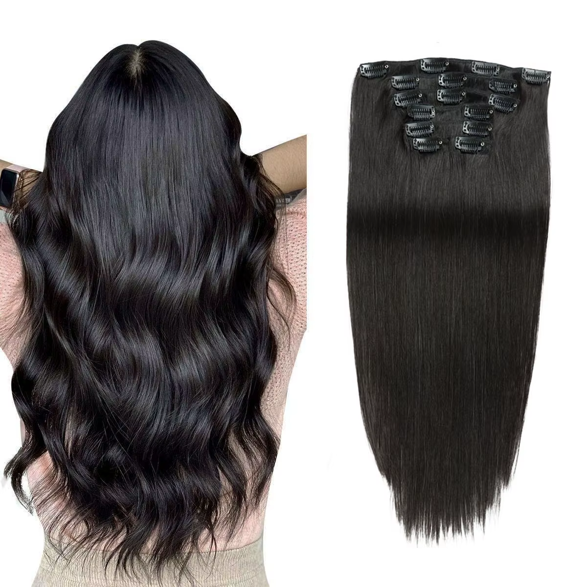 Extensions de cheveux humains à clipser pour femmes, vrais cheveux humains, bordeaux, vin rouge, lon