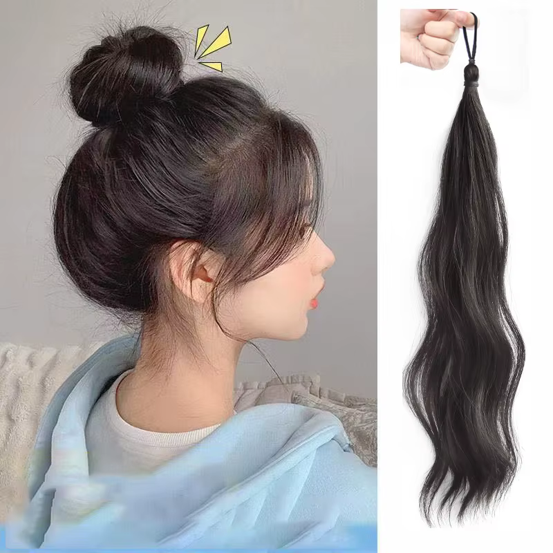 Couleur unie dame fibre synthétique enroulement boule anneau de cheveux perruque bourgeon cheveux ch