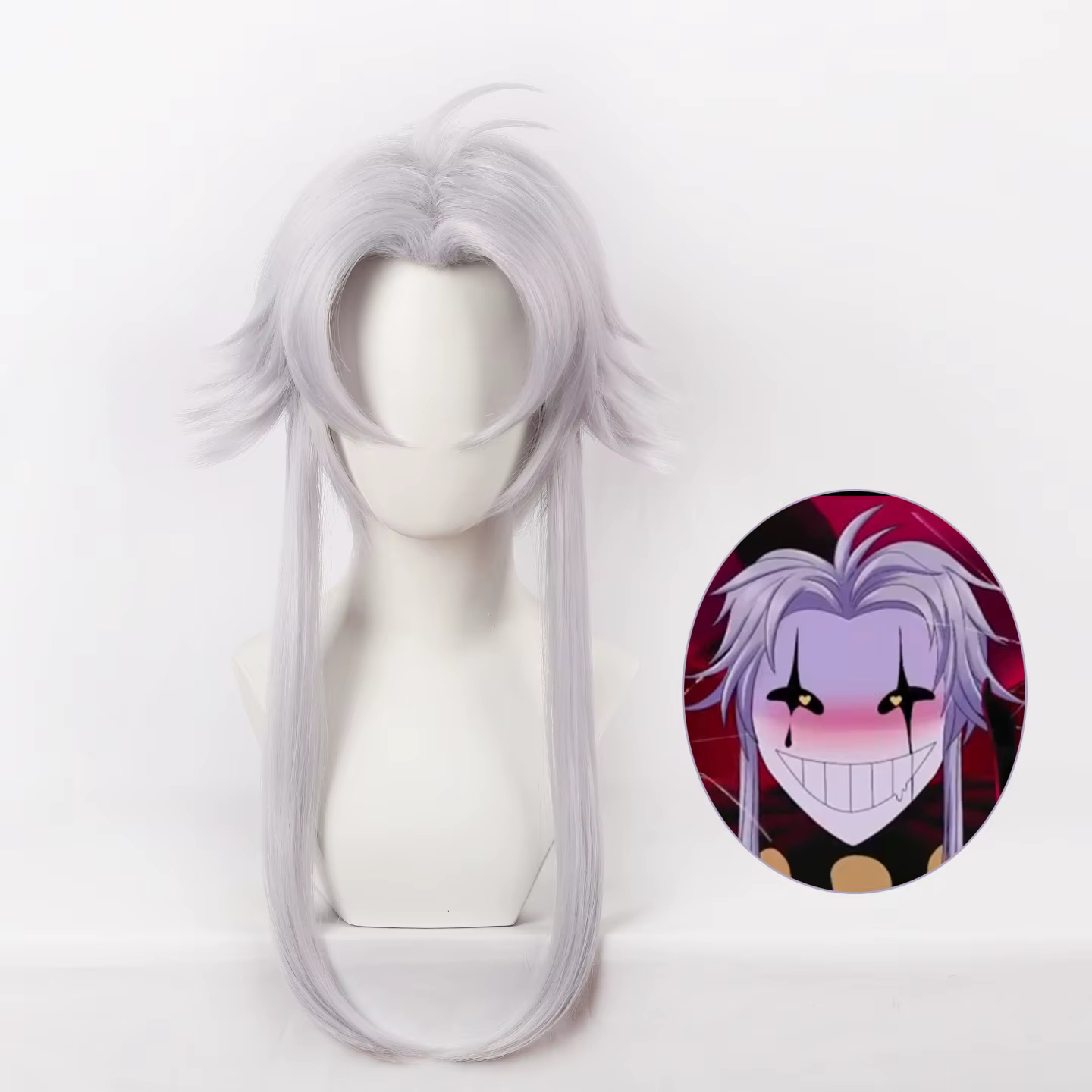 Perruque de cosplay Game The Freak Circus Pierrot, cheveux blancs en fibre synthétique pour hommes