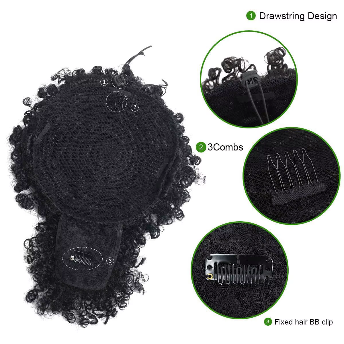 Afro Puff Kinky Curly Hair, Updo Ponytail Extension with Bangs Proximity Wstring Ponytail for Women,