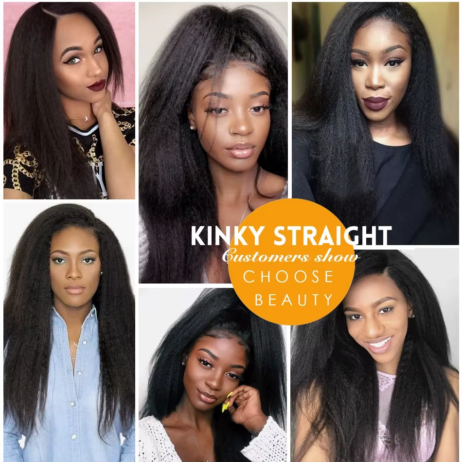 Perruque Lace Front sans colle Yaki Straight, Perruque Lace Frontal Closure 13x4 Kinky Straight, Per