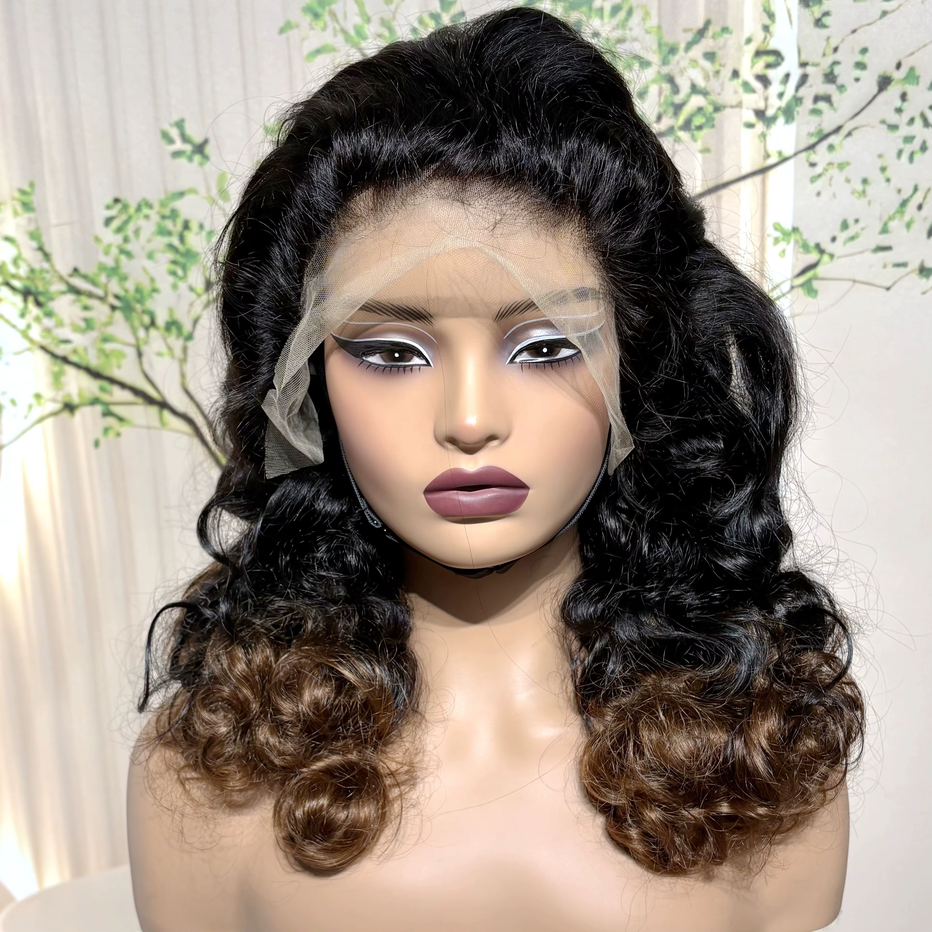 Perruques de cheveux humains ondulés brun chocolat densité 300% avec dentelle frontale 13x4, perruqu