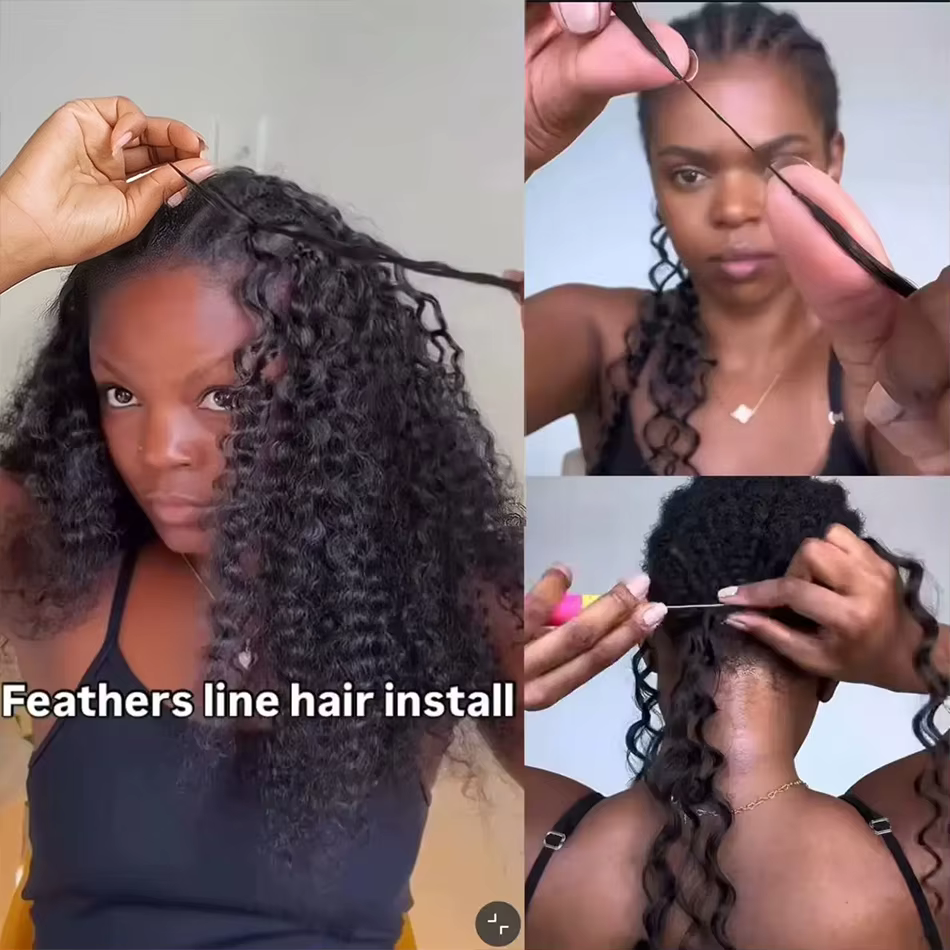 Mèches de cheveux humains bouclés style birman pour crochet, tresses invisibles sans nœuds, cheveux 