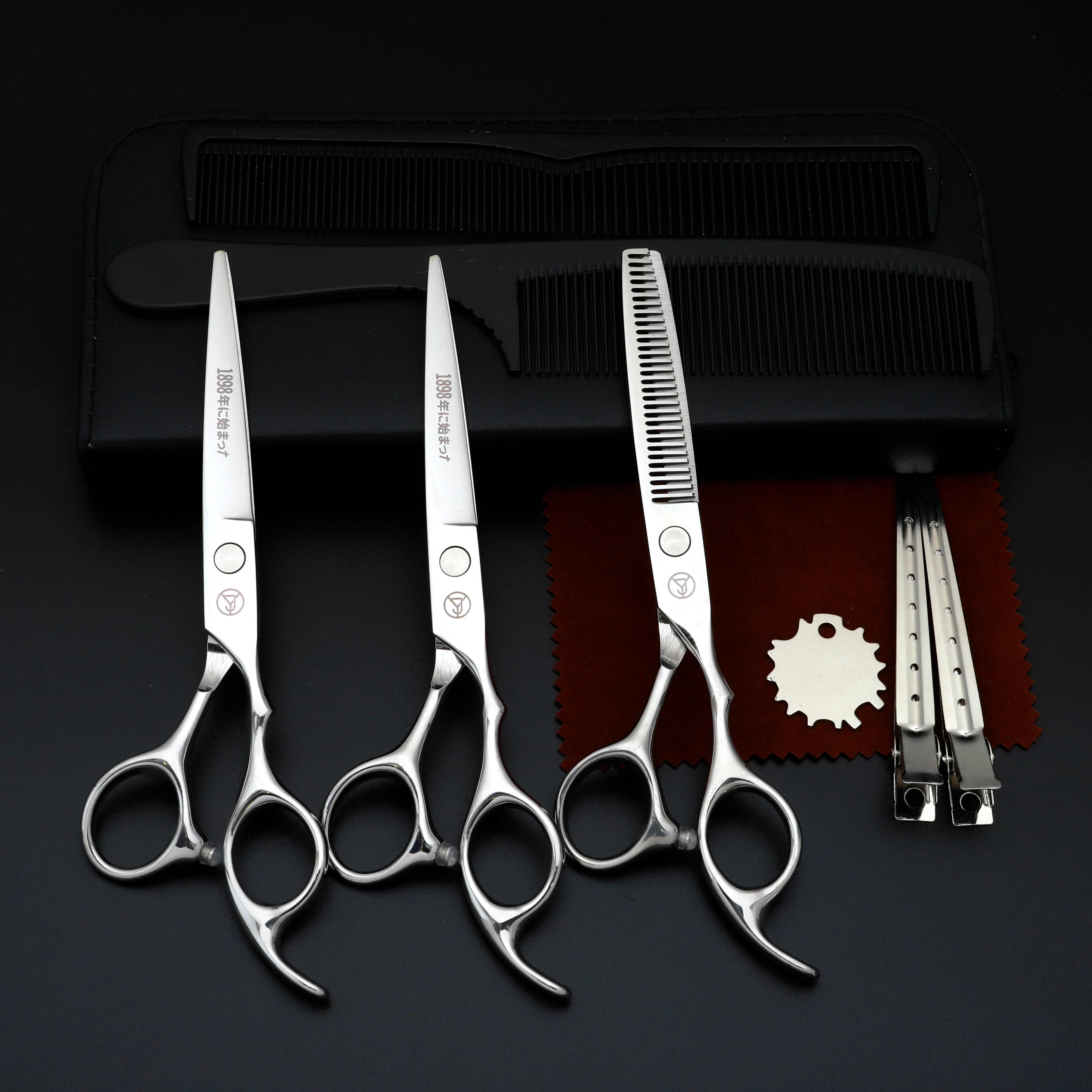 Ensemble de ciseaux de coiffure professionnels, ciseaux de coiffure en acier inoxydable japonais arg