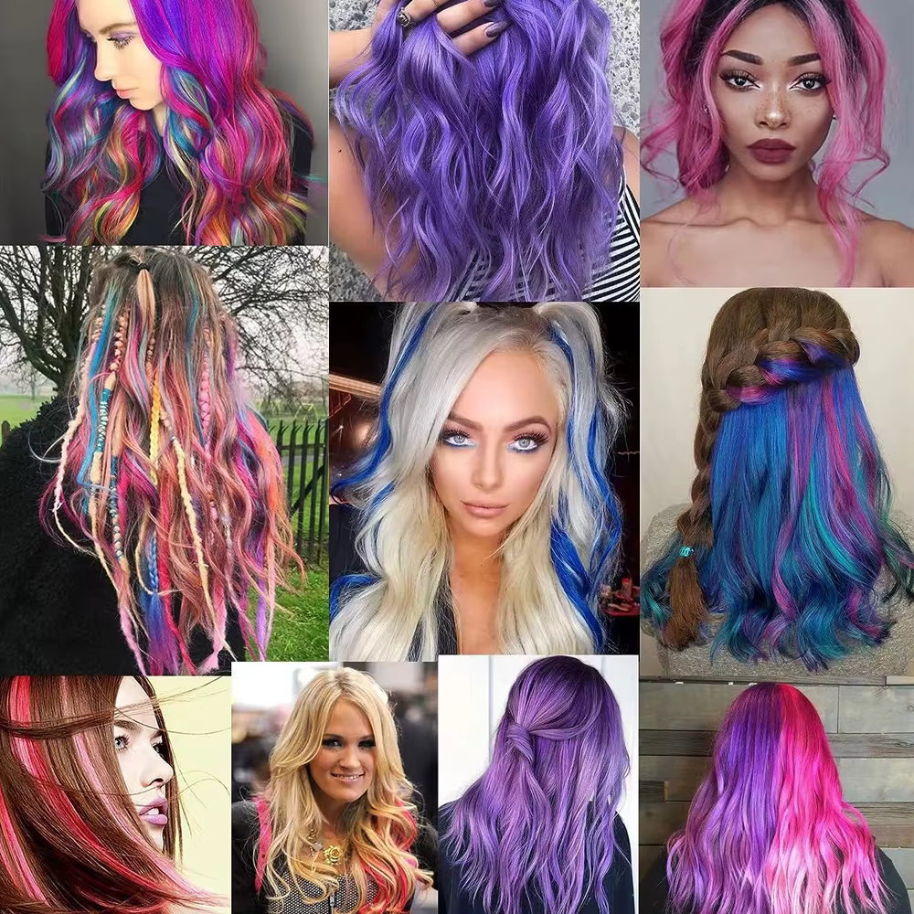Extensions capillaires synthétiques à reflets colorés pour filles, postiches lisses multicolores de