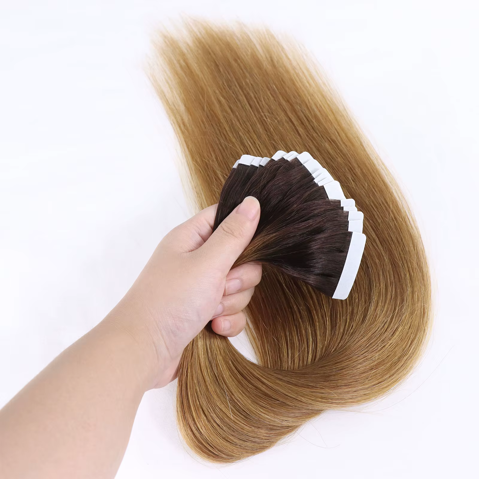 Extensions de bande de cheveux humains blonds, trame de peau PU, noir, brun, européen, naturel, 16 "