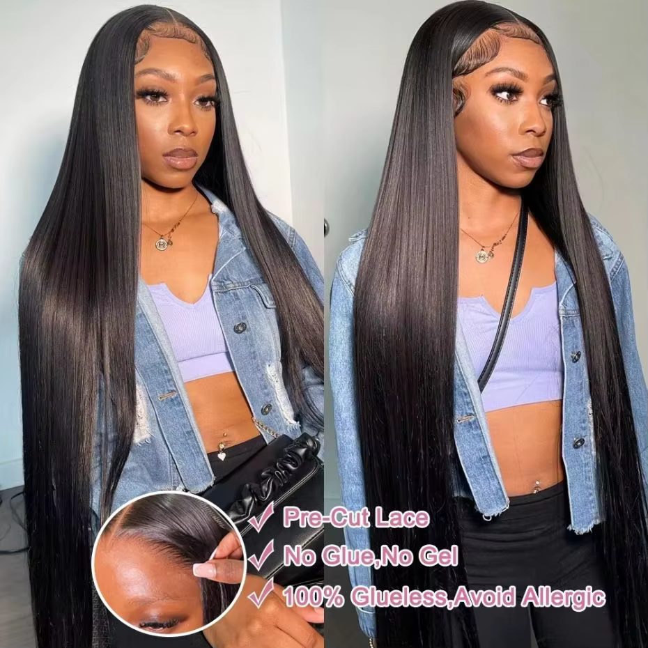 Perruques Bling Hair 6x4 sans colle, lisses, en cheveux humains, pré-coupées, avec dentelle HD, pour