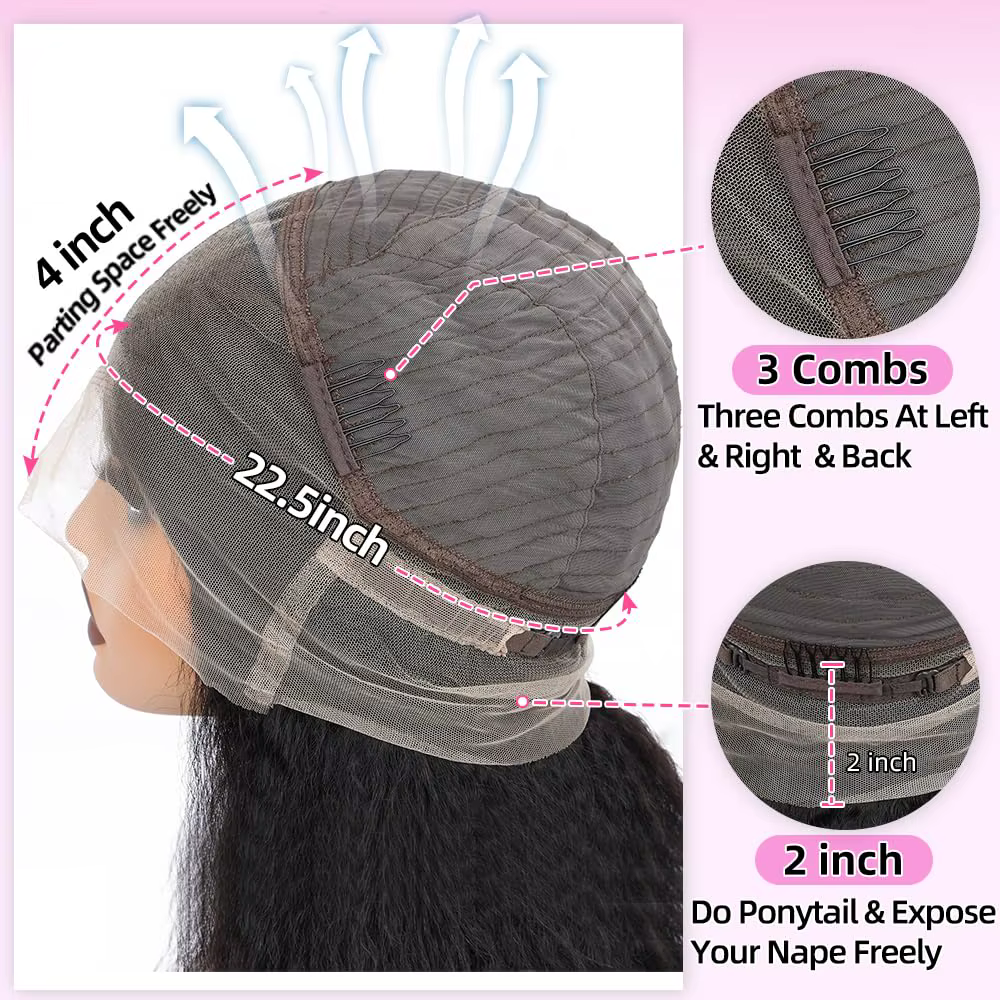 Perruques Lace Front Kinky Straight de 40 pouces en cheveux humains, densité 250%, avec dentelle HD