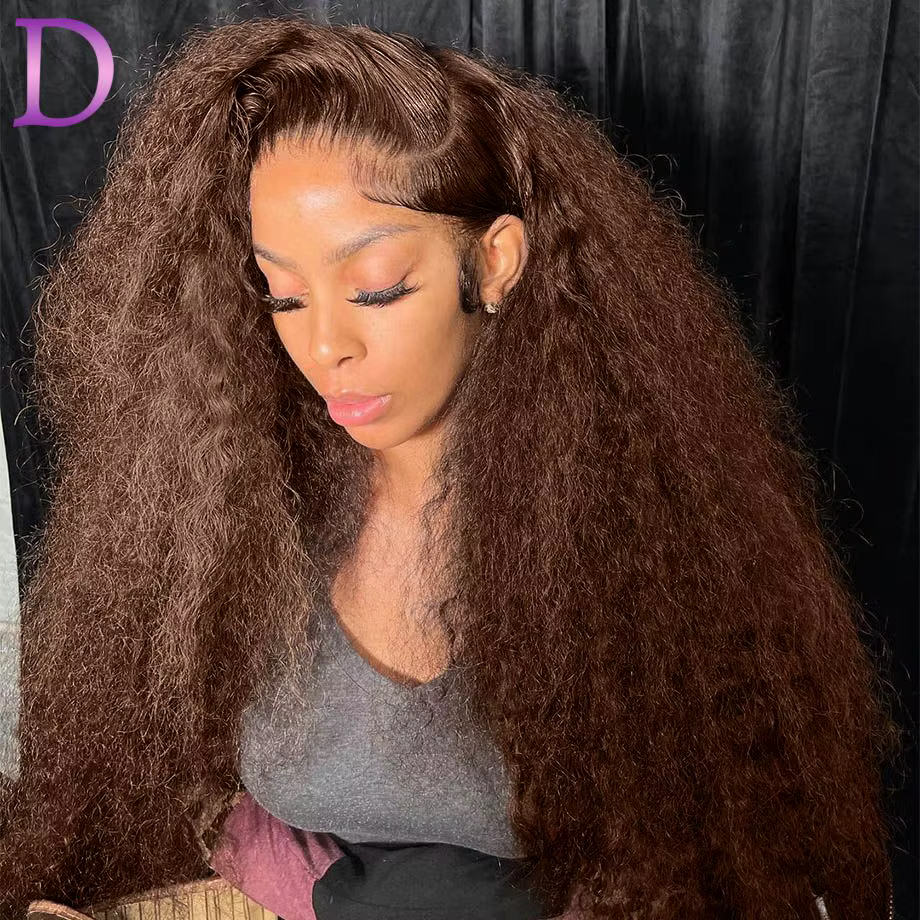Dialola Perruques Cheveux Humains Brunes Couleur Chocolat Marron Caramel Boucles Dentelle HD 13x6 Pe