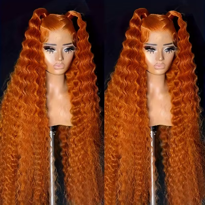 Perruques Lace Front 13x6 en cheveux humains pour femmes, bouclées orange gingembre, Deep Wave, Perr