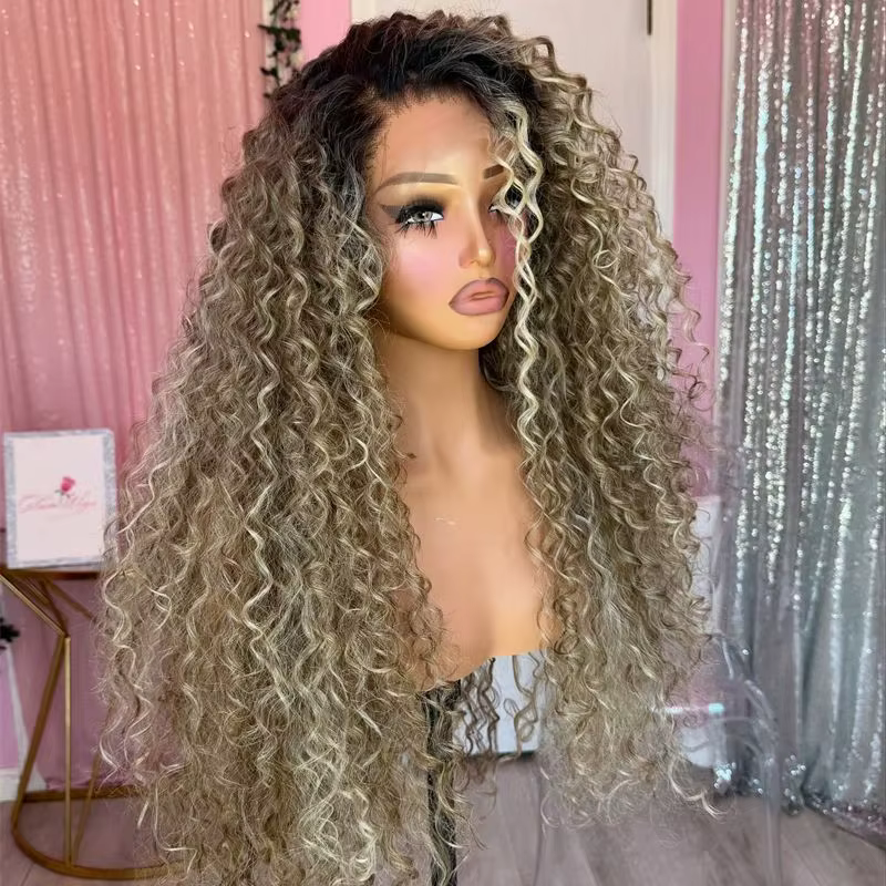 Perruque sans colle perruques de haute qualité longue perruque ondulée bouclée profonde Ombre blond 