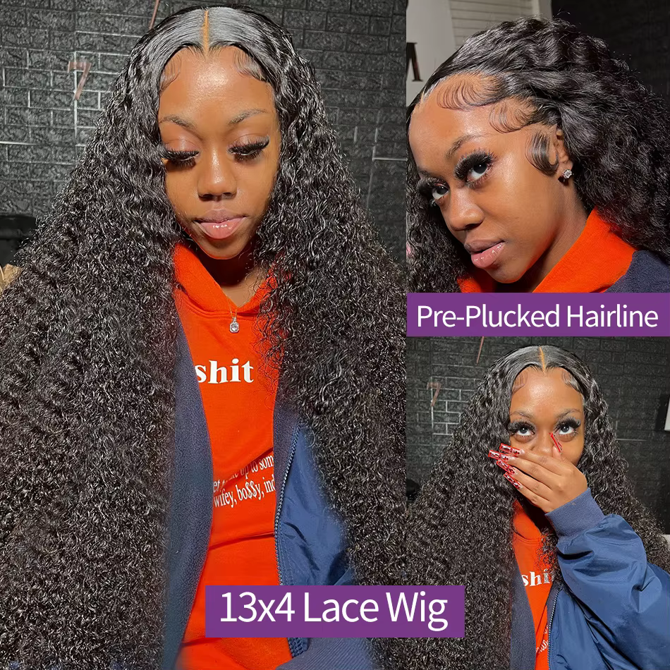 Perruque Lace Front Wig Deep Wave Brésilienne Naturelle Bouclée, Cheveux Humains, 13x4 13x6 HD, 40 4