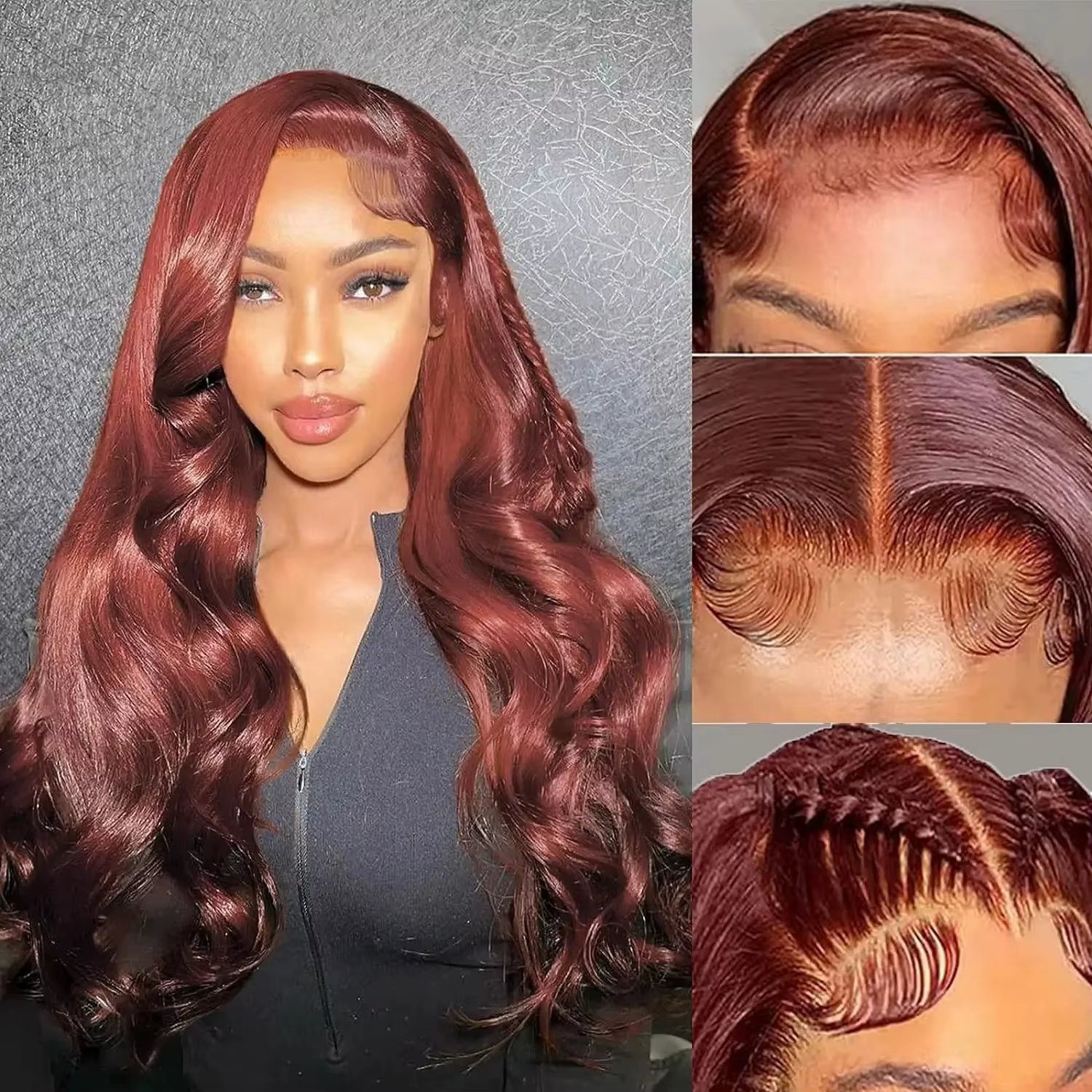 Perruque Lace Frontal Wig Body Wave naturelle, cheveux humains, brun rougeâtre, 13x4, Hd, 13x6, pre-