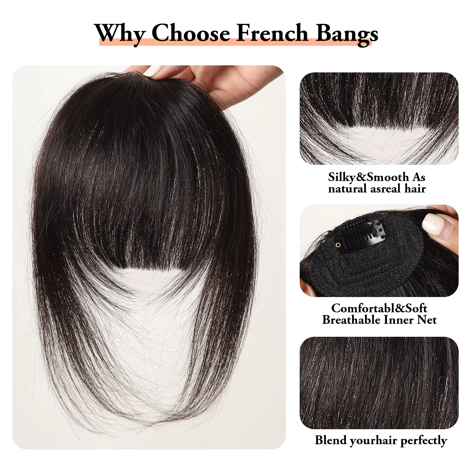 100% Remy cheveux humains frange frange Clips en naturel noir cheveux humains 3D Air frange postiche