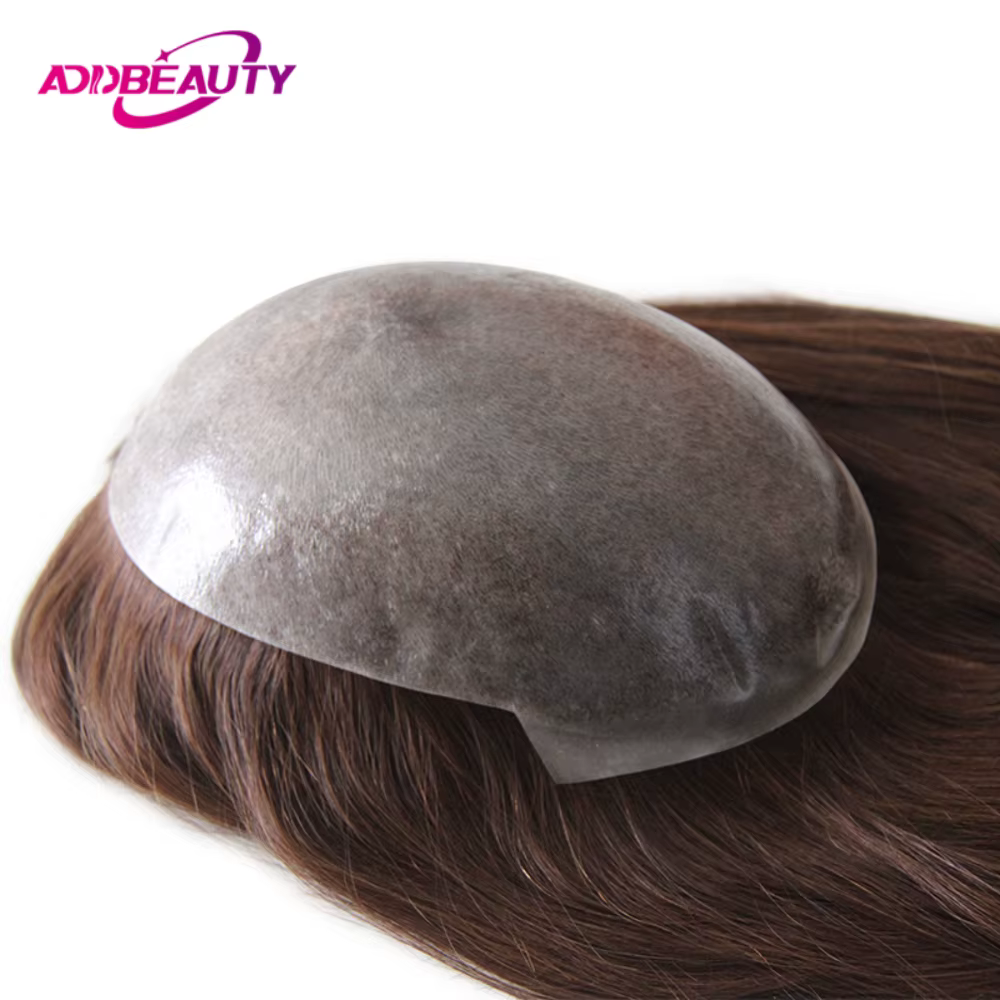 Femmes Topper complet PU 0.04-0.06mm perruques de cheveux humains droite 100% postiche humaine systè