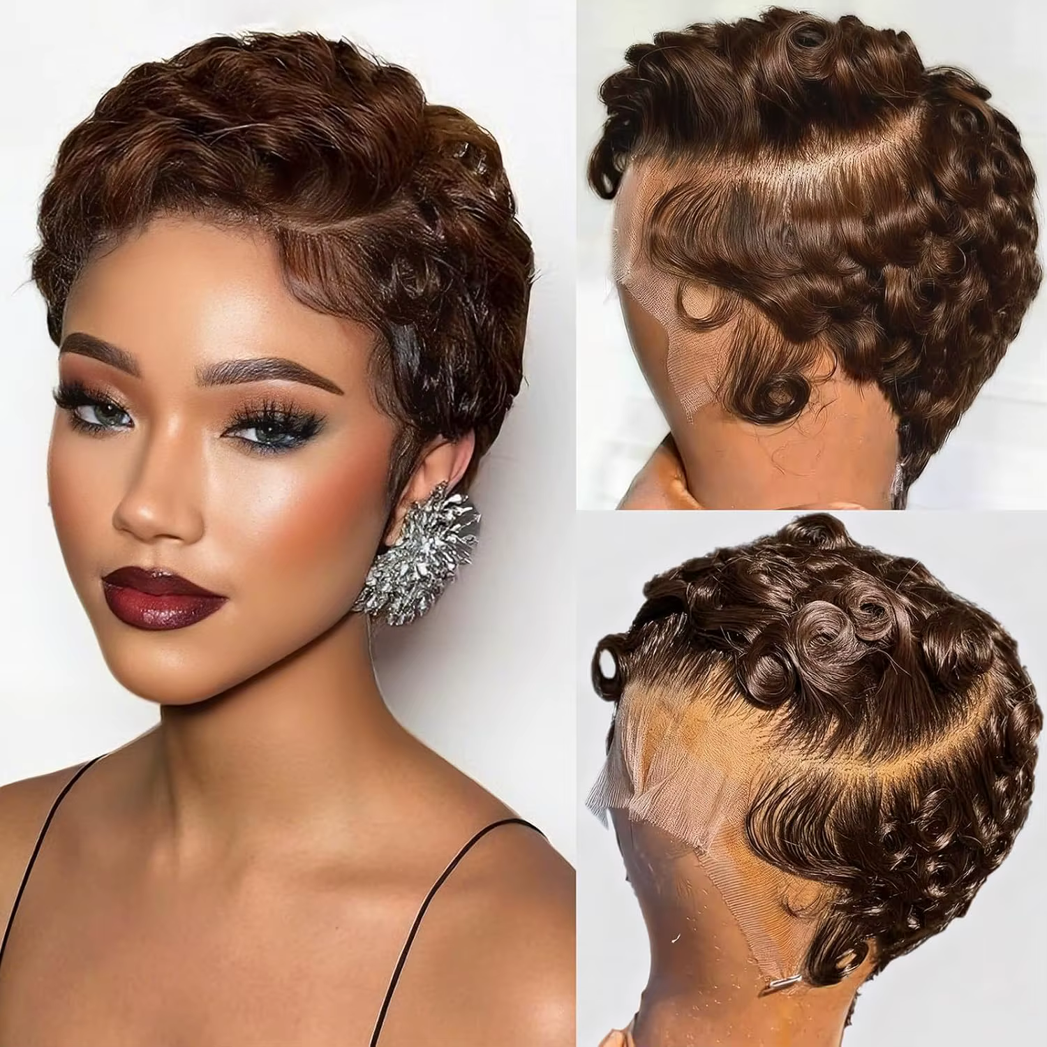 Perruque Lace Front Wig naturelle, cheveux courts bouclés, coupe Pixie, 13x4, 13x, perruques frontal