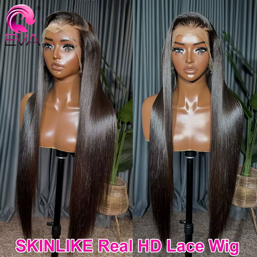 Perruque frontale complète en dentelle HD 13x6 Eva Hair, lisse et soyeuse, noire naturelle, sans col