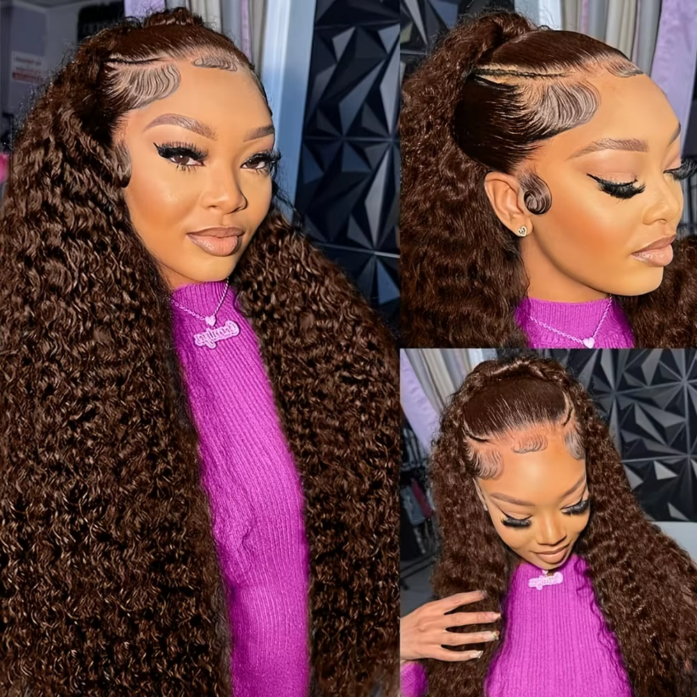 Perruque Lace Front Wig naturelle brune chocolat ondulée, cheveux humains ondulés, 13x6, densité 220
