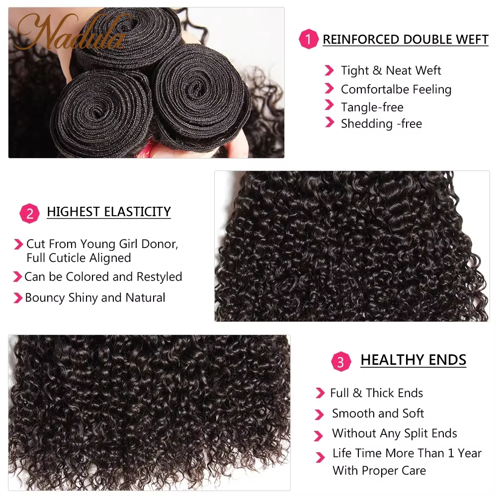 Nadula cheveux brésiliens bouclés cheveux armure 3 paquets/4 pièces cheveux brésiliens paquets trait