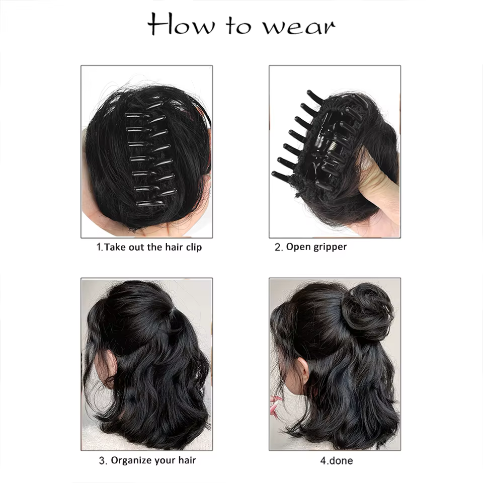 LM – Chignon synthétique bouclé pour femmes, postiche à griffes ombrées, chignons en désordre, pince