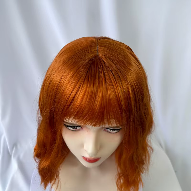Perruque synthétique orange à la mode femme cheveux courts bouclés ondulés liu mer ondulation cospla