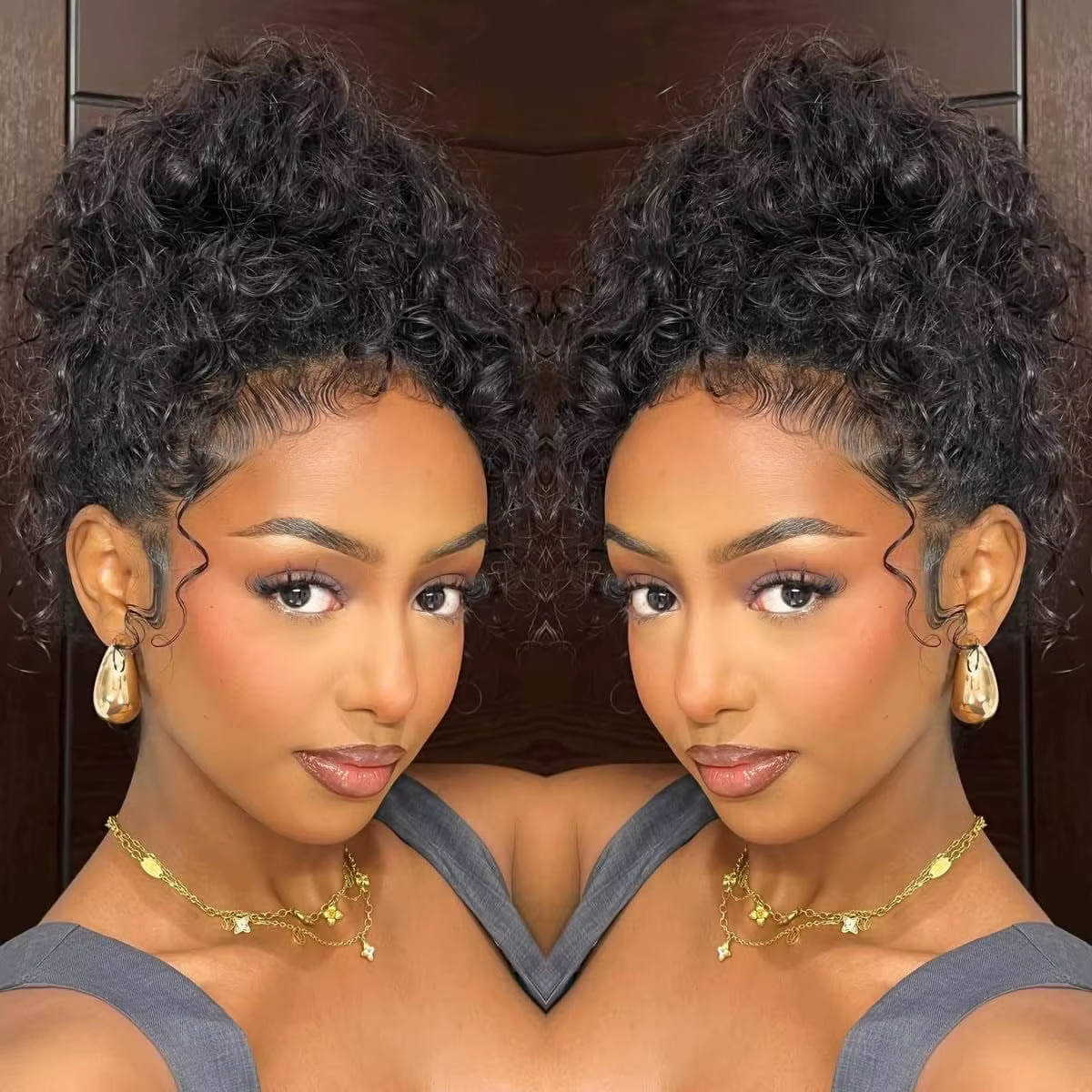 Perruque Cheveux Humains Bouclés Effet Vague d'Eau 18-36 pouces, Densité 250, avec Sangle Invisible