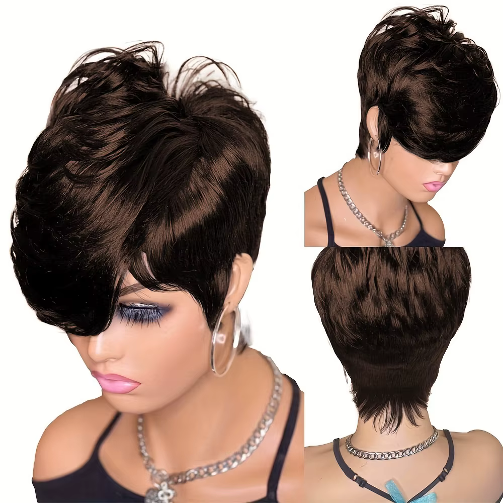 Perruque coupe lutin pour femmes perruques courtes de cheveux humains avec frange brésilienne vraie