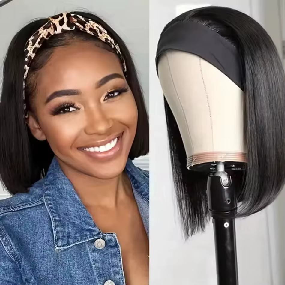 Perruques Bob à bandeau en cheveux humains brésiliens pour femmes noires, faciles à mettre et à port
