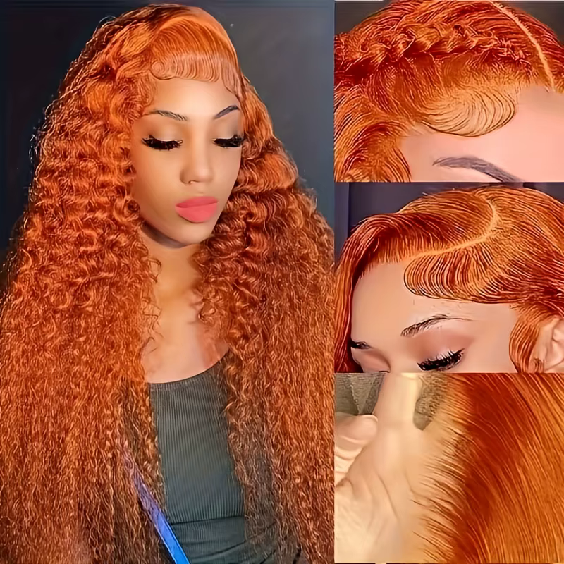 Perruques Lace Front 13x6 à boucles profondes couleur gingembre haute densité de 36 pouces # Perruqu