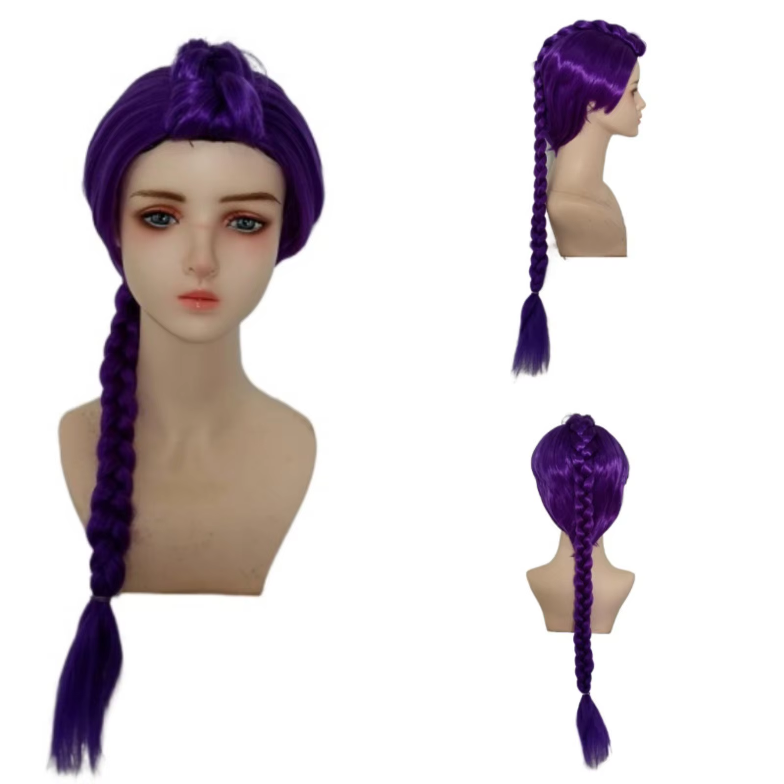 Perruque longue tressée violette avec queue de cheval latérale pour enfants, filles, perruque de cha