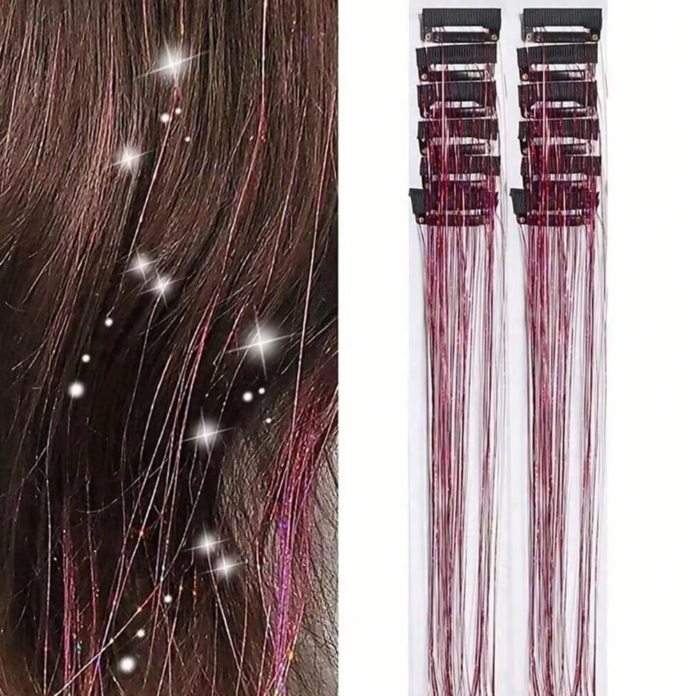 Extensions de cheveux synthétiques à clipser, 19.7 pouces, 12 pièces, accessoires de cheveux scintil