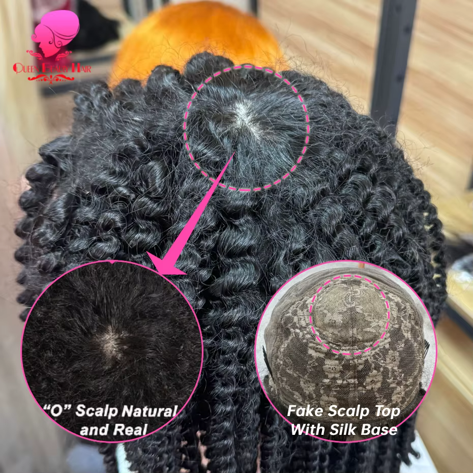 1B O cuir chevelu Afro crépus bouclés perruques cheveux humains brésilien faux cuir chevelu Base en 