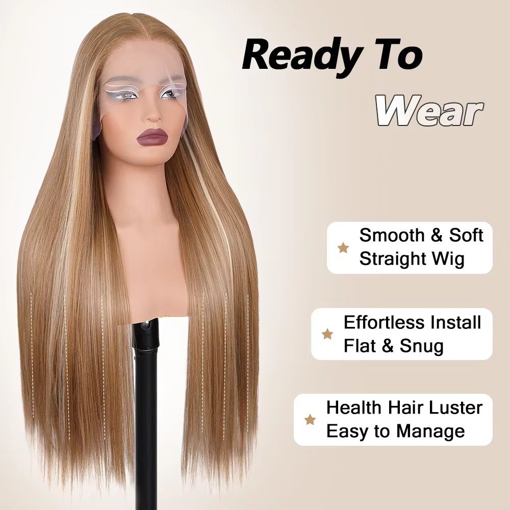 Perruque Lace Front Wig lisse HD, 30 pouces, blond miel ombré, densité 180%, 13x4, à reflets, pour f