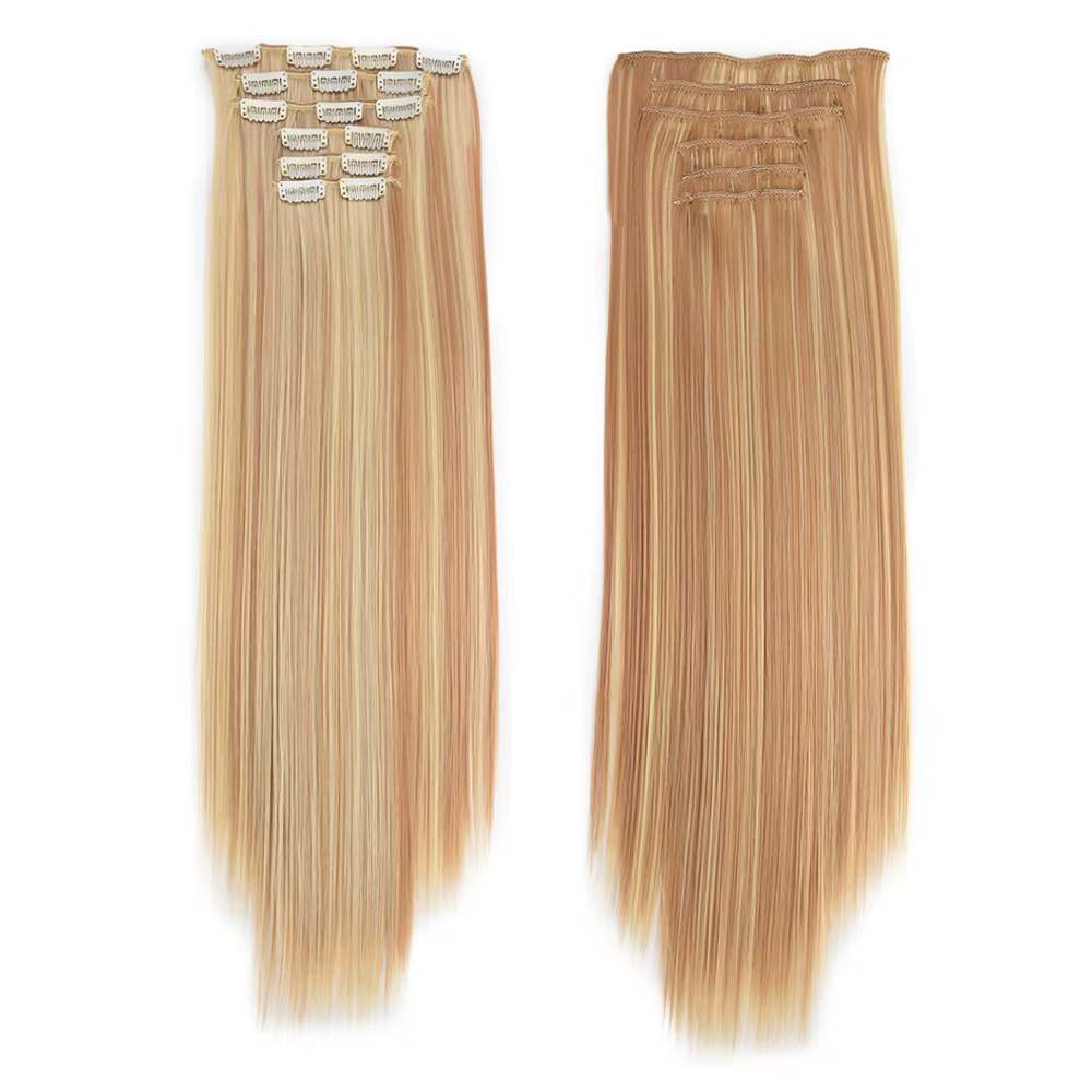 Jeedou 6 pièces/ensemble Extensions de cheveux à clips cheveux longs raides pour pleine tête Blonde