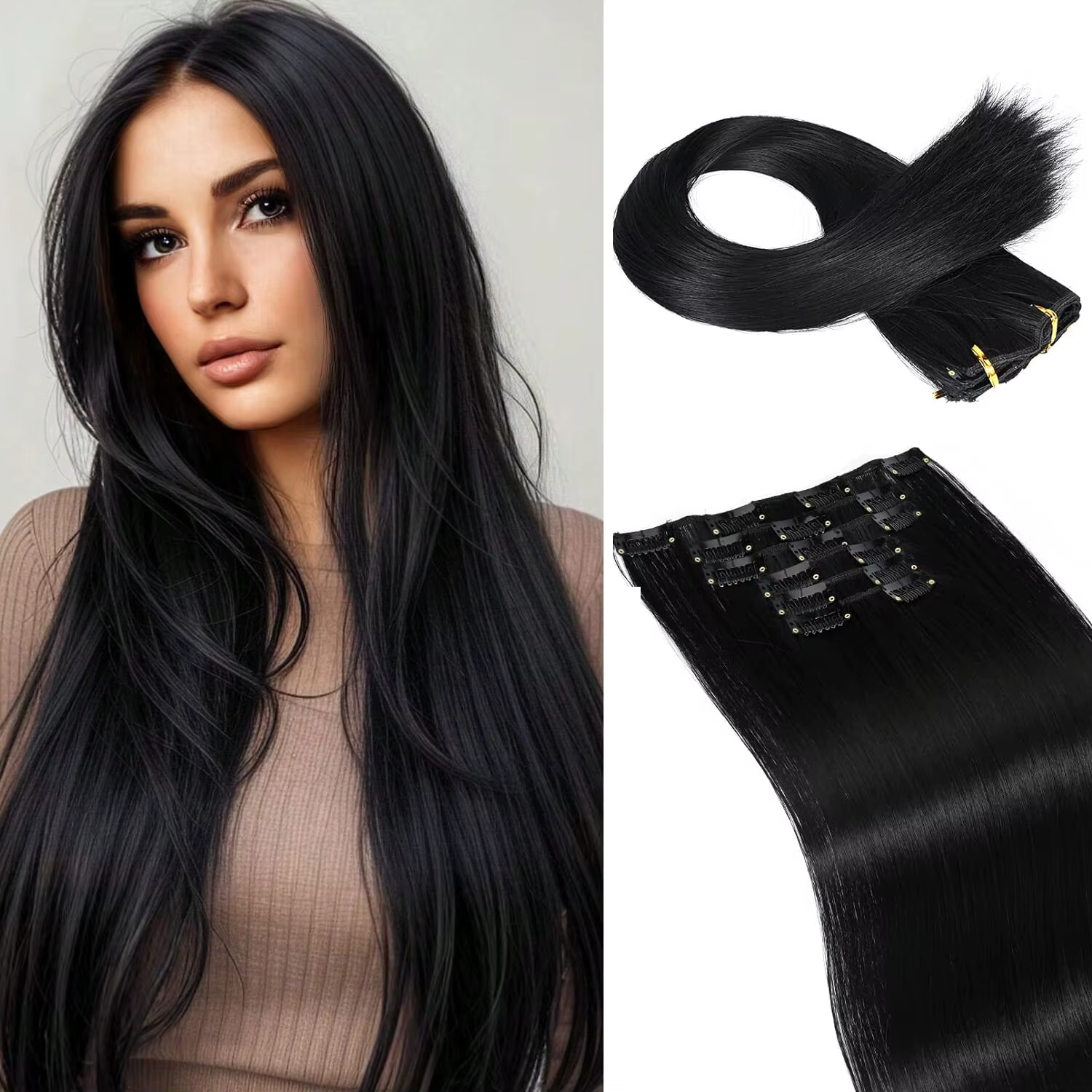 Extensions capillaires synthétiques légères à clips, postiches épaisses et longues en dentelle pour 