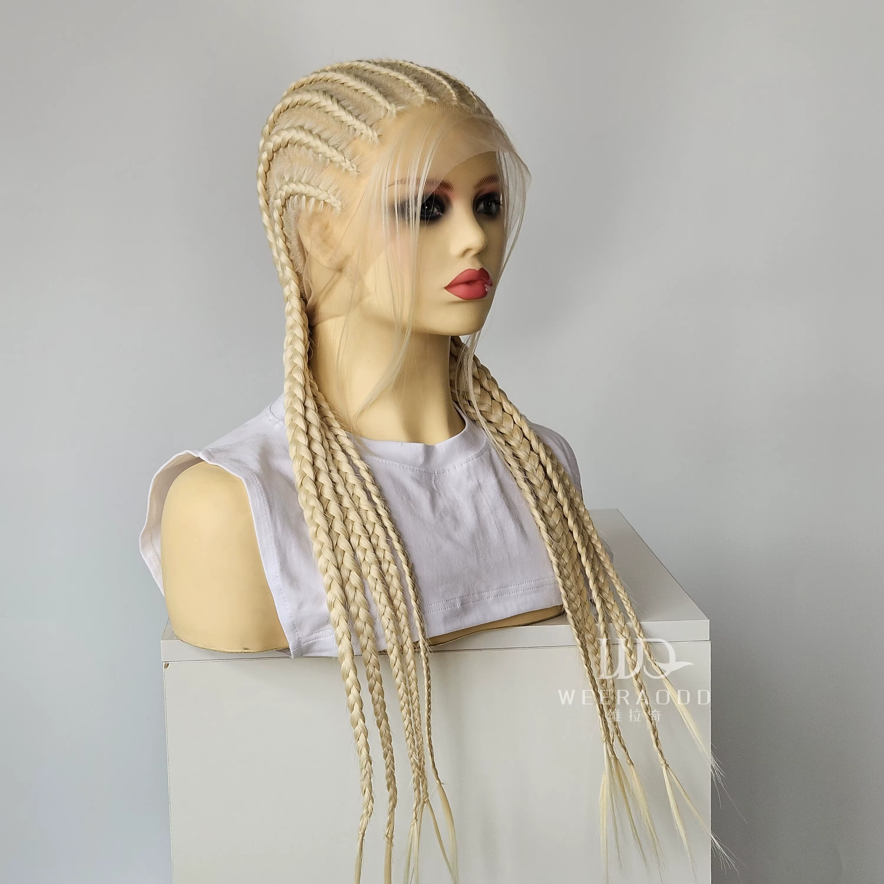 Perruque Lace Frontal Wig tressée Blonde 613, perruque Cornrow 26 pouces, perruques synthétiques san