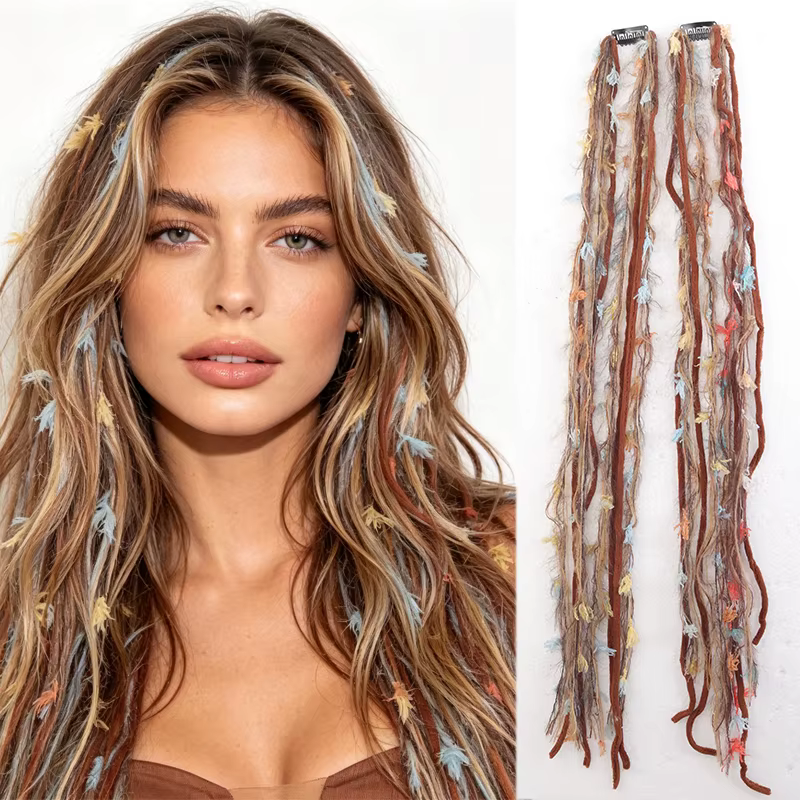 Extensions de cheveux tressés à la main de 24 pouces, 2 pièces, synthétiques, à clipser, avec clips 