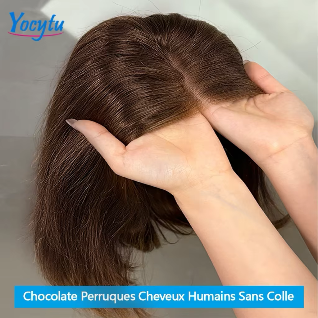 Chocolate Brown Glueless Wigs Human Hair 10 12 Pouces Perruques Cheveux Humains Sans Colle Perruque